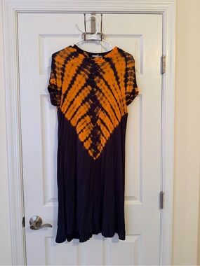 Marshalls Orange and Black Tie-Dye Short Sleeve Mini Dress